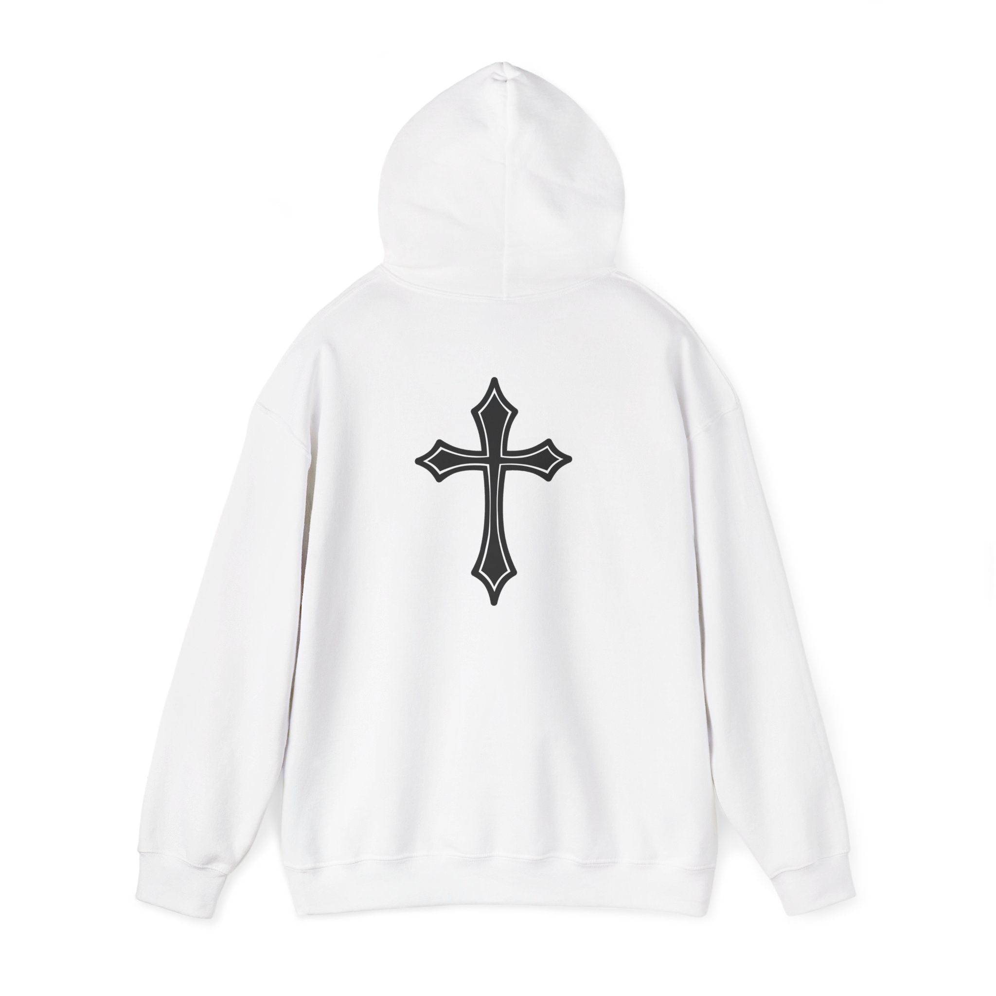 Christian Hoodie — “JESUS OUR SAVOUR” Front Text & Back Cross Faith Pullover