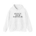 Christian Hoodie — “JESUS OUR SAVOUR” Front Text & Back Cross Faith Pullover