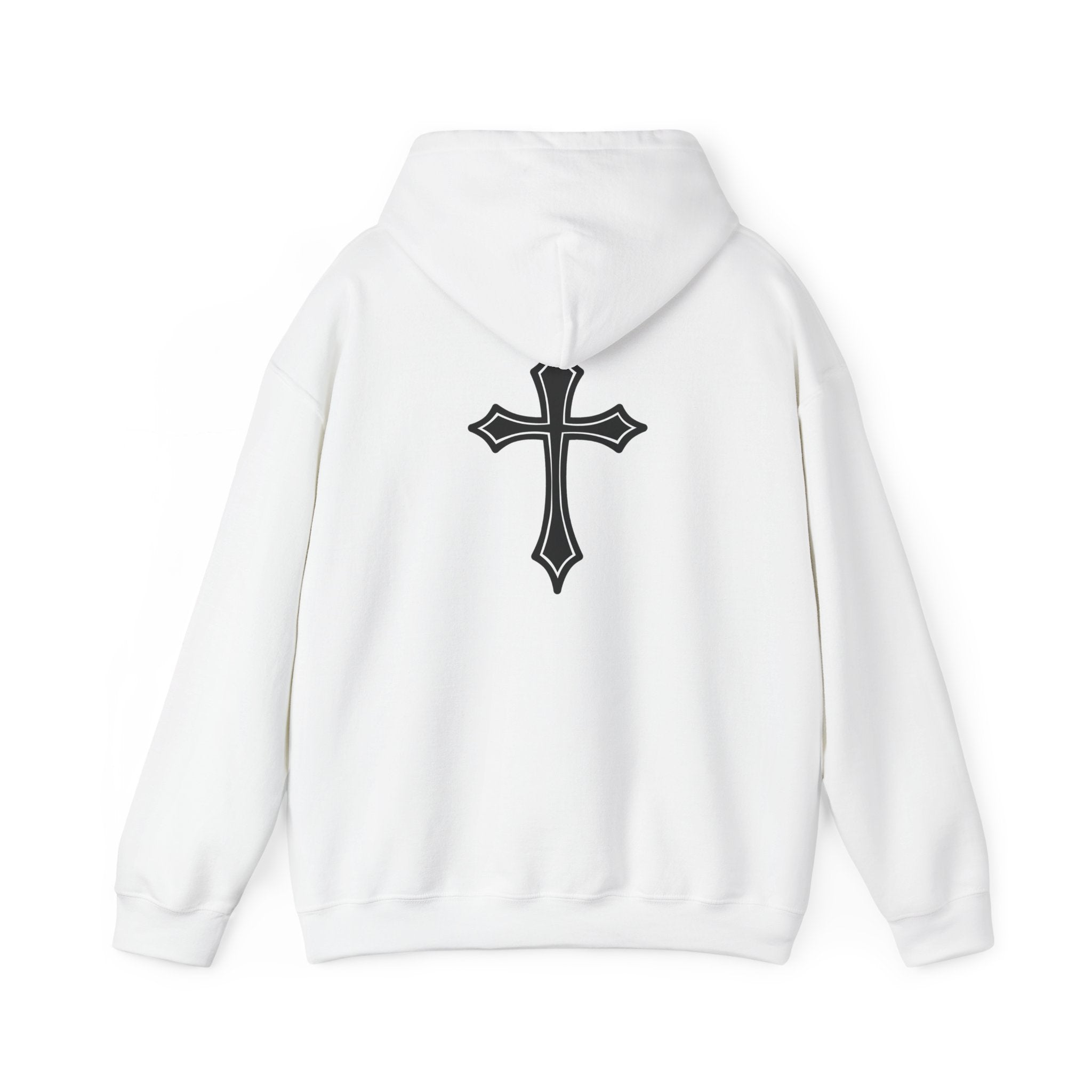 Christian Hoodie — “JESUS OUR SAVOUR” Front Text & Back Cross Faith Pullover